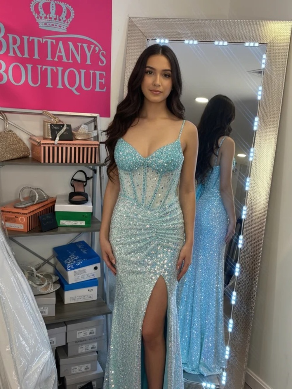 Sparkling Light Blue Sequin Evening Gown